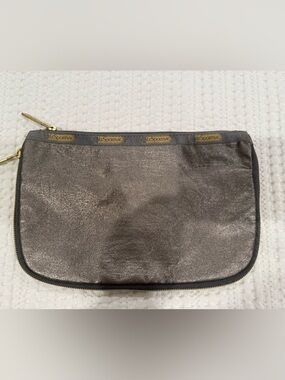 LeSportsac Clutch or Cosmetic Bag in Pewter Metallic